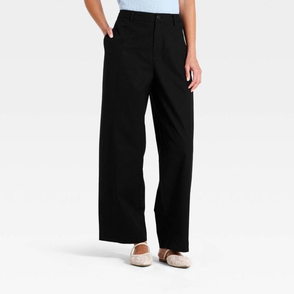 Women's High-Rise Twill Barrel Pants - A New Day Black 10